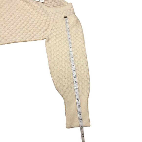 NWT OLD NAVY Wool Blend Cream Pointelle Sweater Ballon Sleeves Scoop Neck Large - Picture 9 of 11